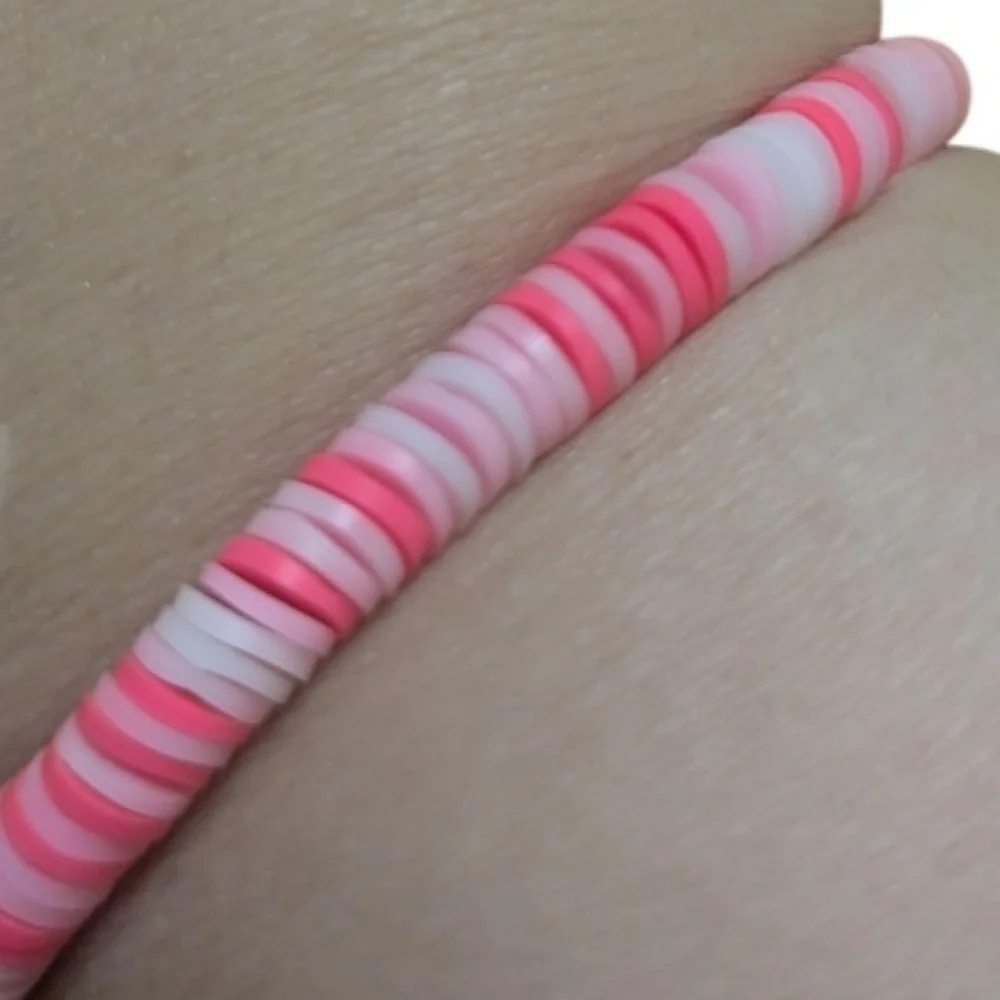 Handmade Bracelet Clay Beads Pink White Hand Crafted Stretchy NEW